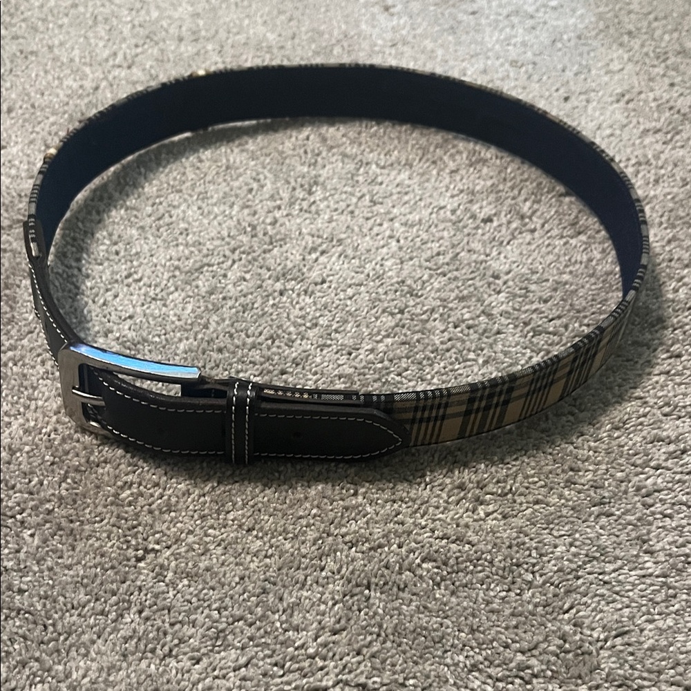 Vintage 1970s Sia Baker Plaid Belt by Liquorice Leather Trim M